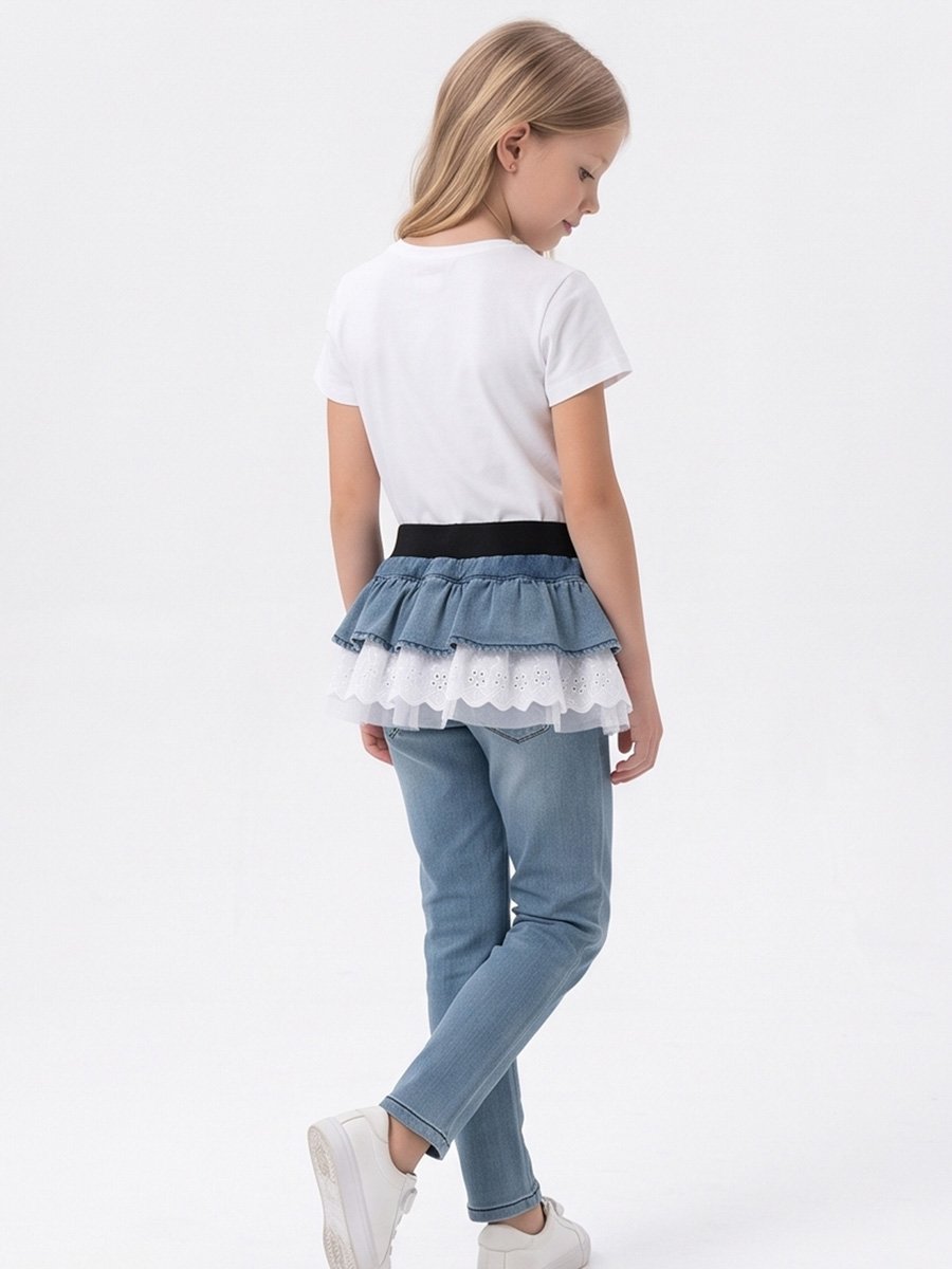 Girls Ruffled Skirted Jeans with Lace Trim