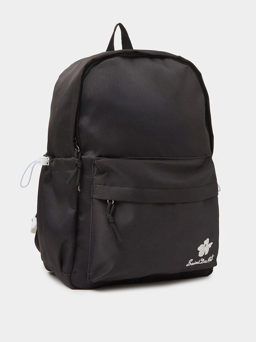 Girls Black Casual Backpack with Embroidery