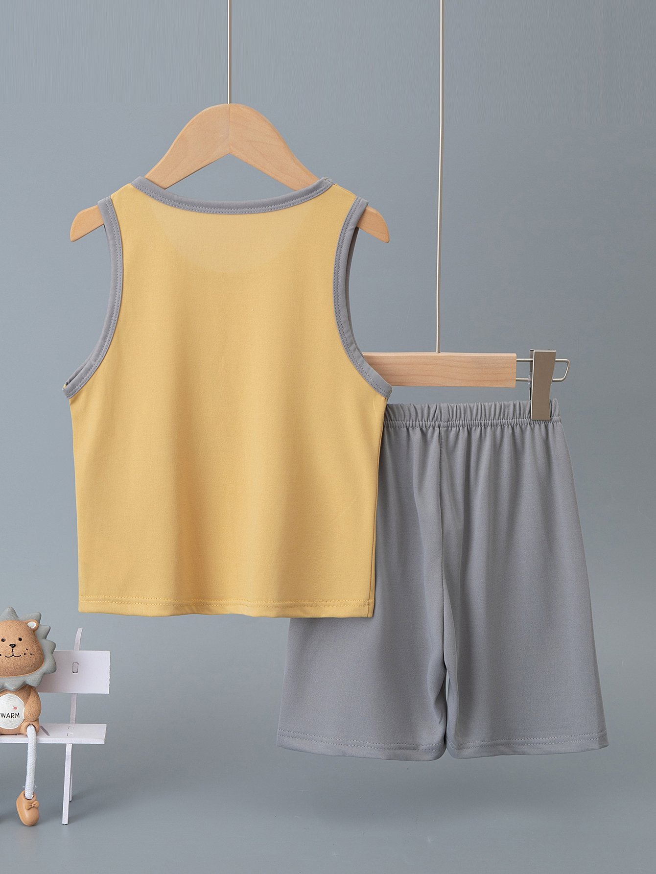 Boys Yellow Sleeveless Excavator Graphic Pyjama Set with Shorts
