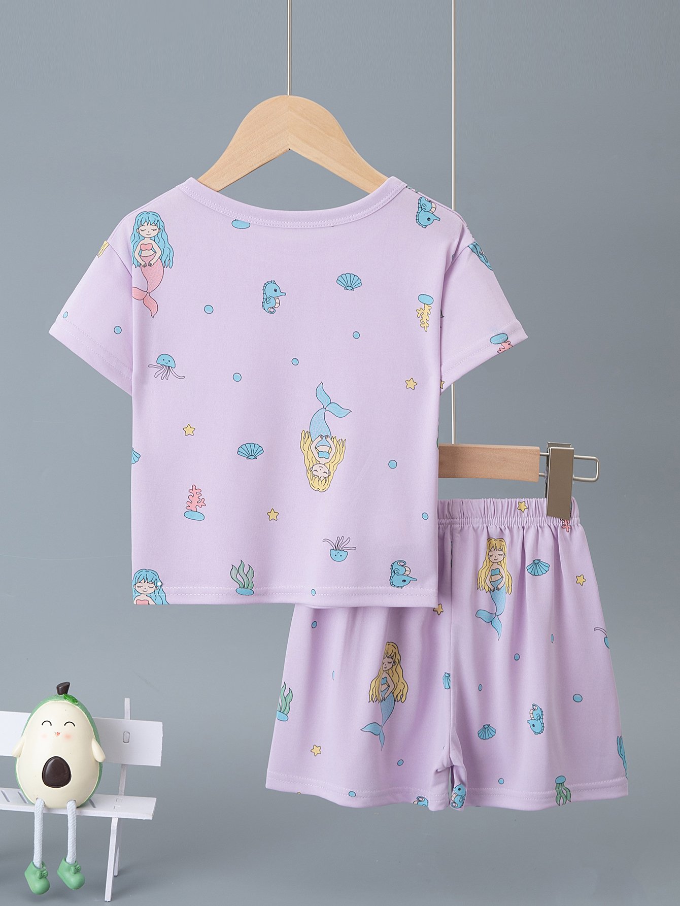 Girls Purple Mermaid Print Short Sleeve Pajama Set
