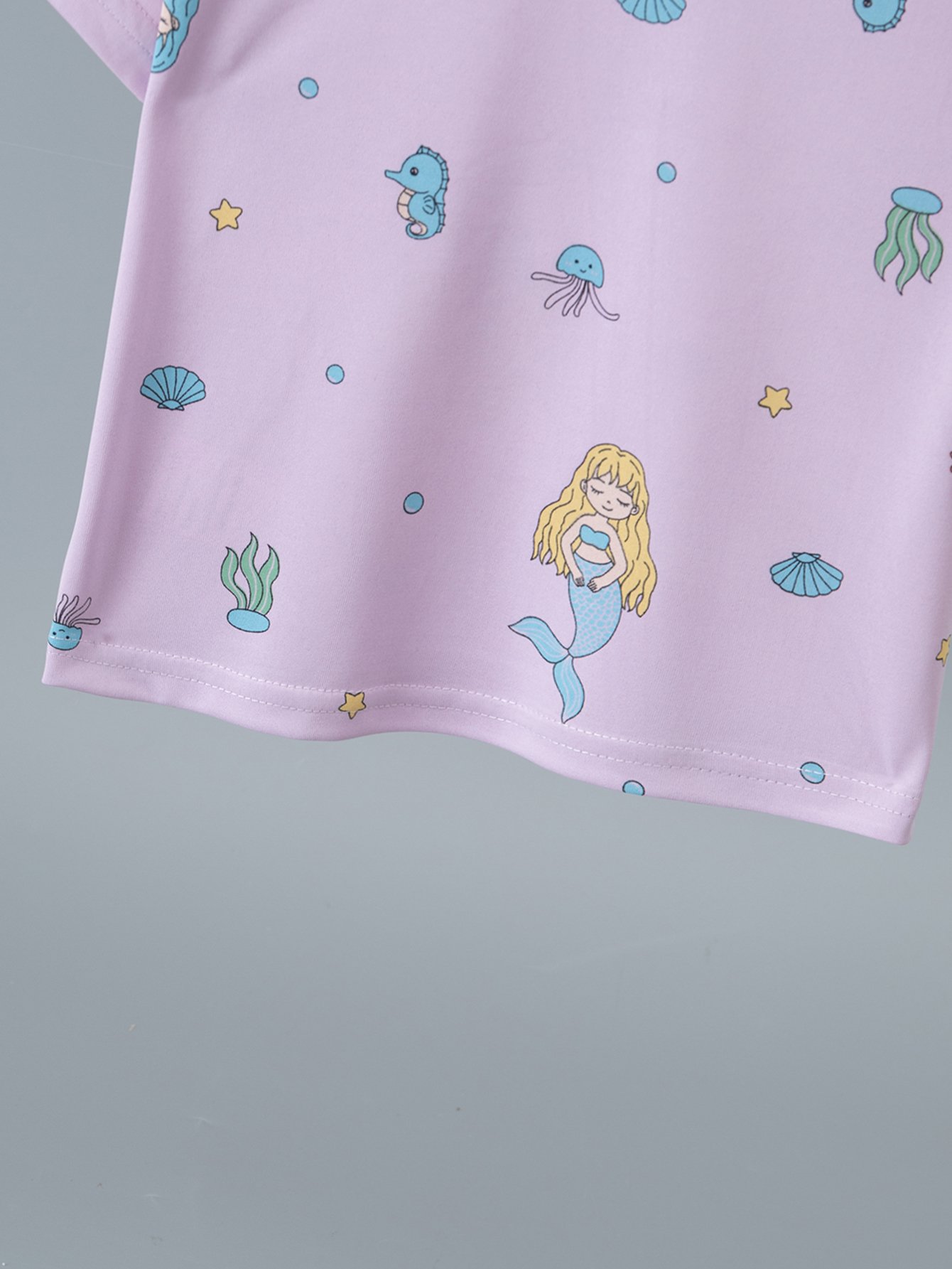 Girls Purple Mermaid Print Short Sleeve Pajama Set