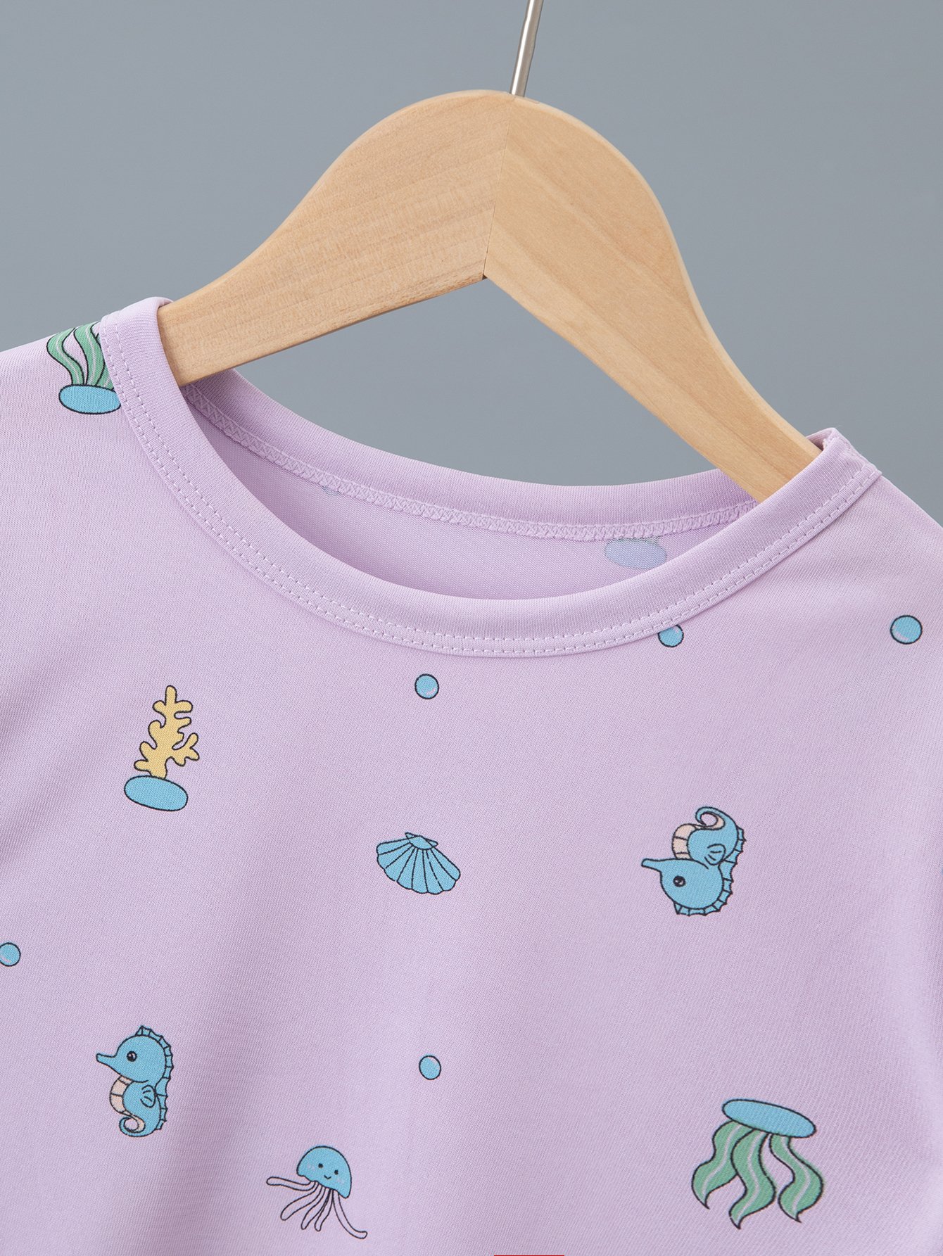 Girls Purple Mermaid Print Short Sleeve Pajama Set