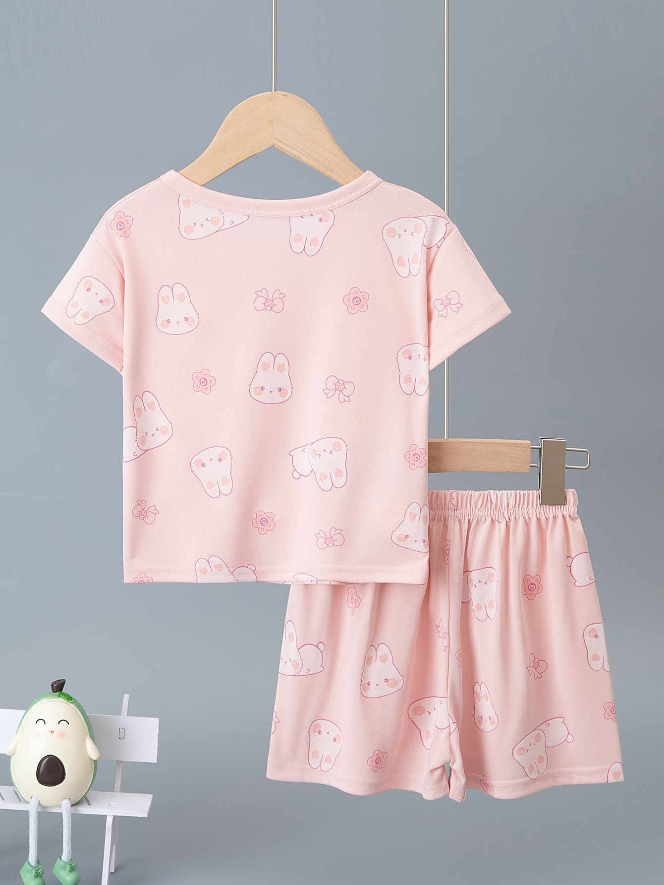 Girls Pink Bunny and Flower Print Short Sleeve Pyjama Set
