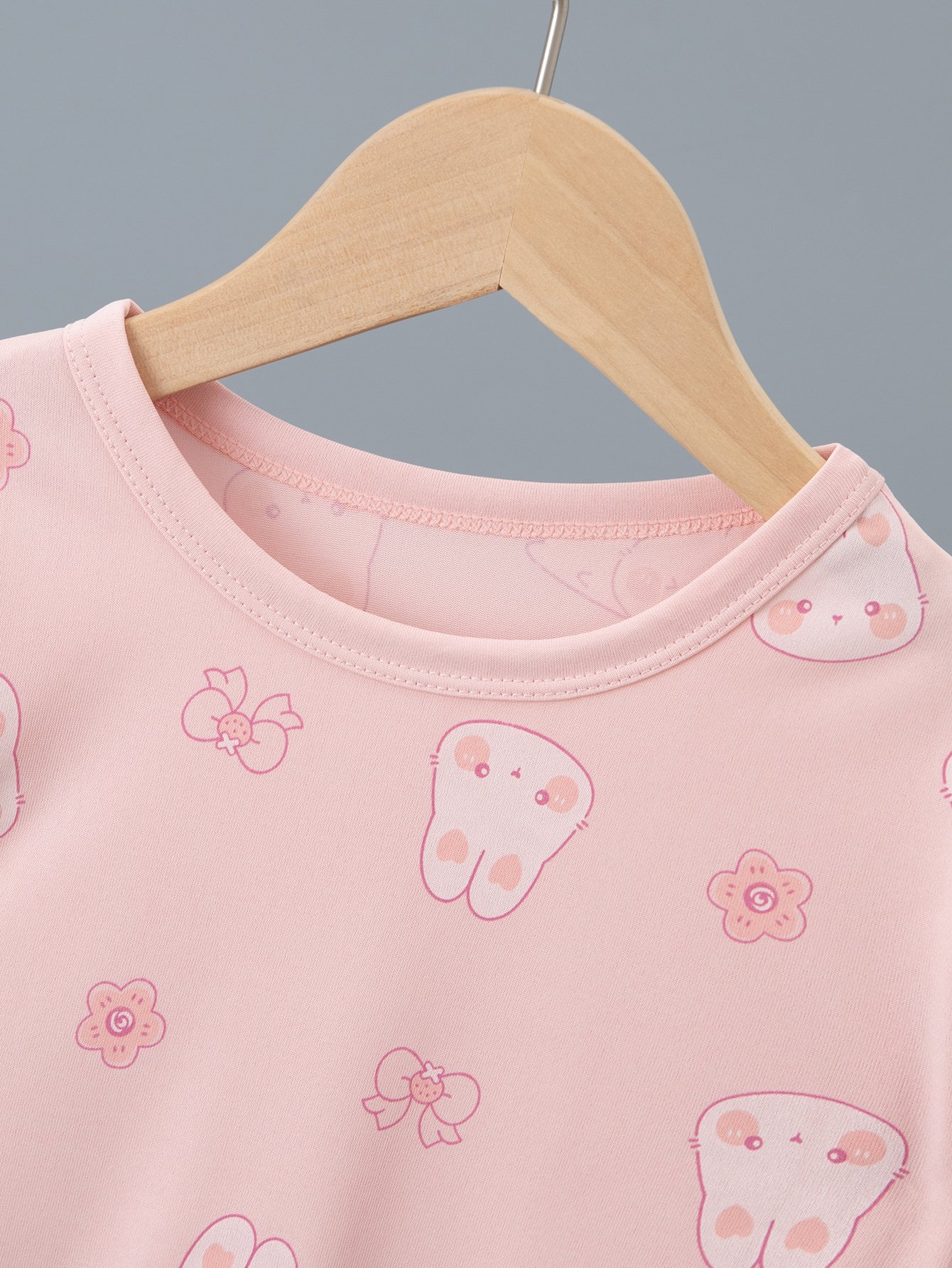Girls Pink Bunny and Flower Print Short Sleeve Pyjama Set