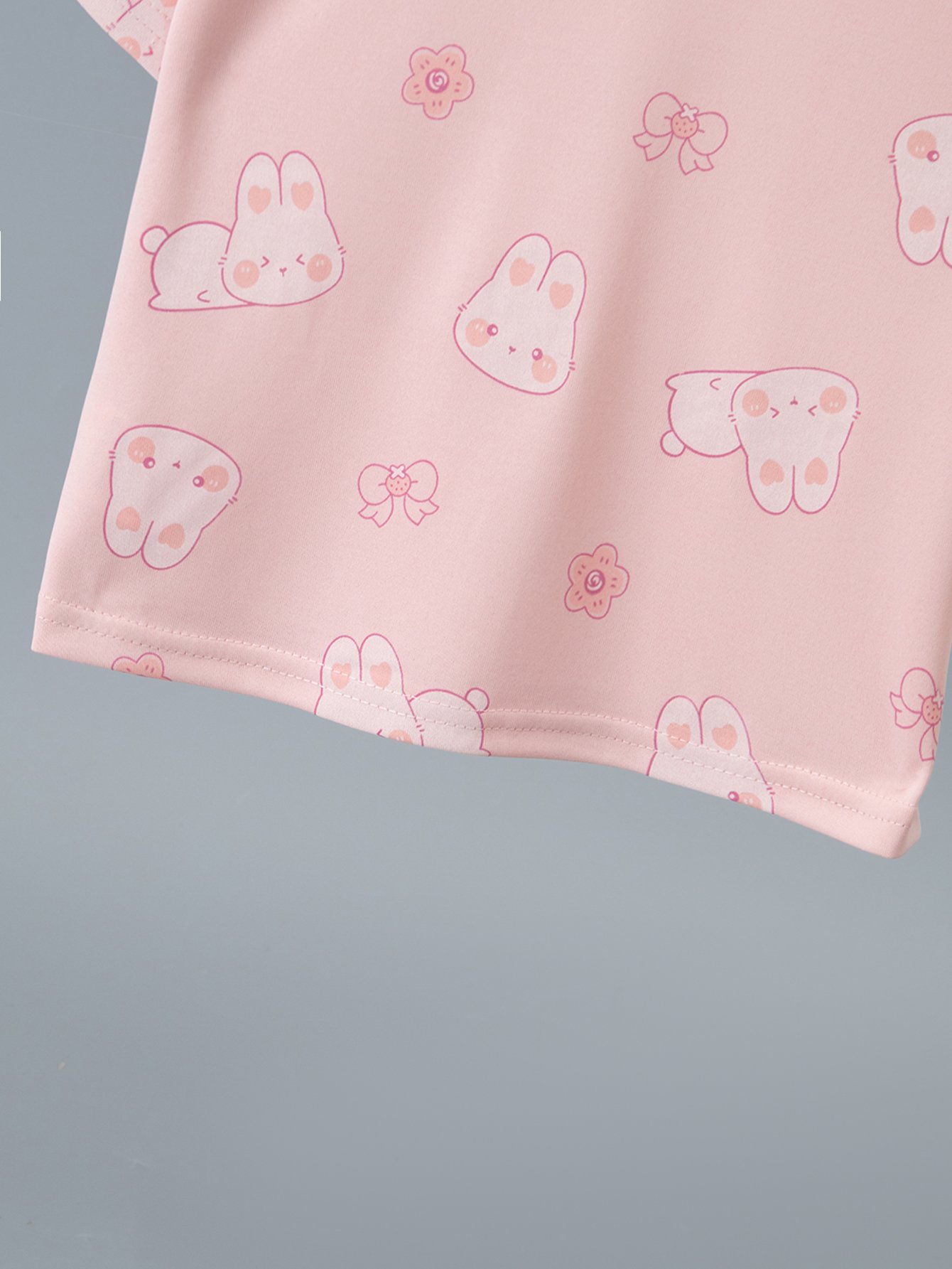 Girls Pink Bunny and Flower Print Short Sleeve Pyjama Set