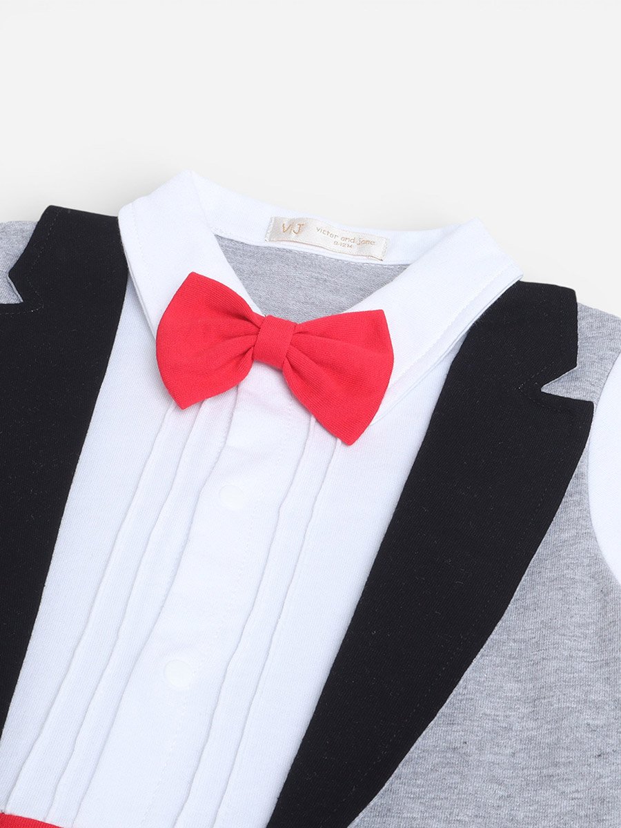 Baby Boys 3-Piece Tuxedo, Shirt and Bow Tie Mock Romper Set
