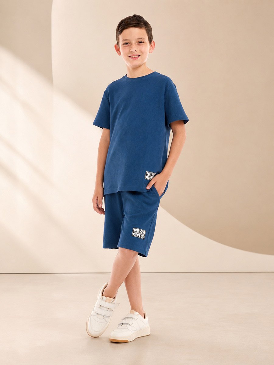 Boys Textured Knit Oversized T-Shirt and Shorts Set
