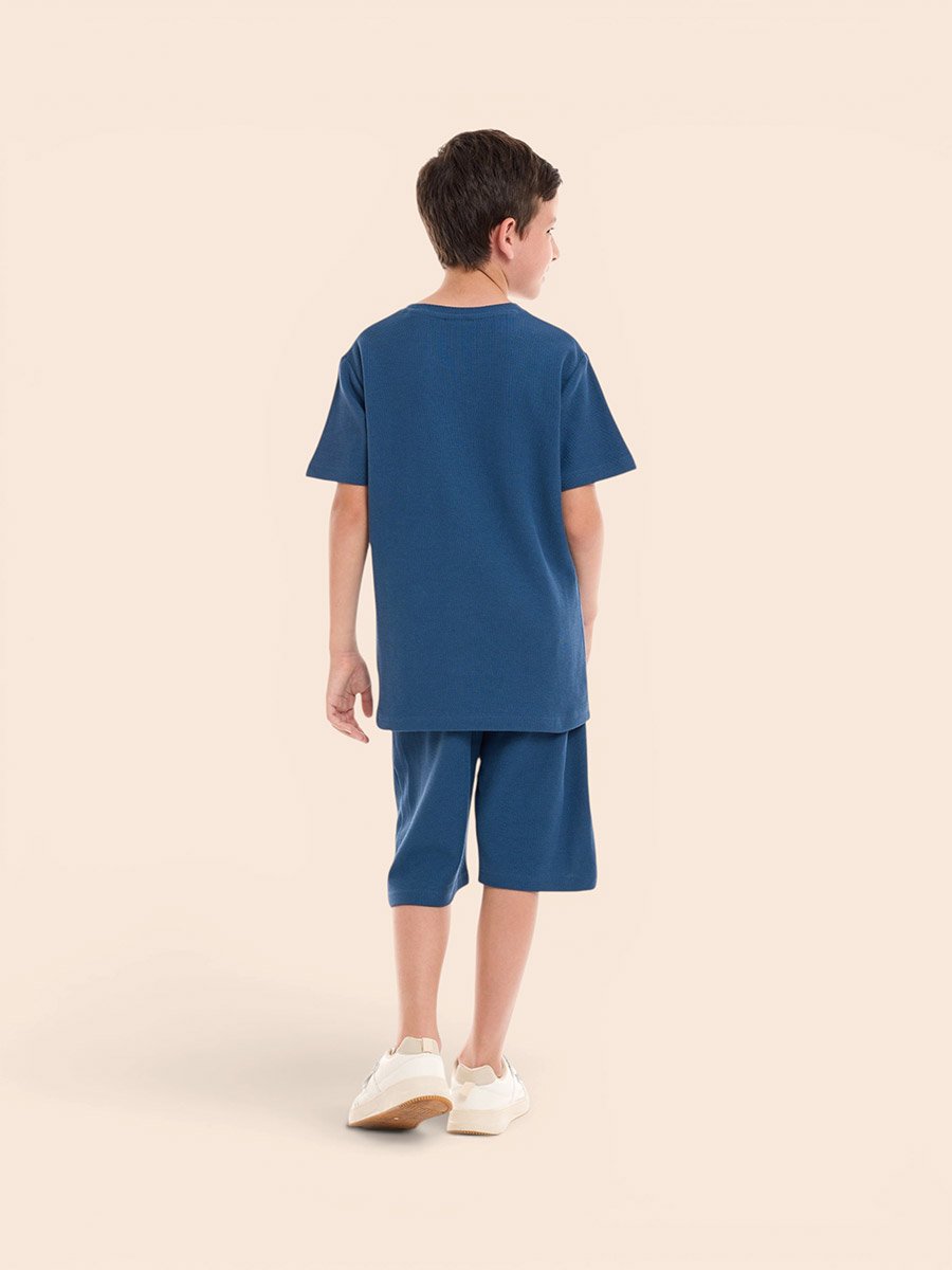 Boys Textured Knit Oversized T-Shirt and Shorts Set