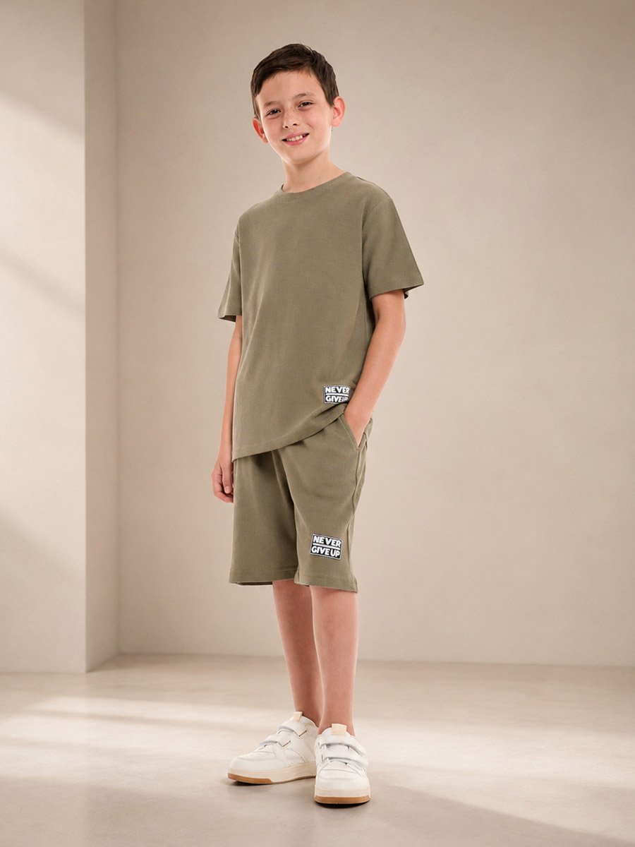Boys Textured Knit Oversized T-Shirt and Shorts Set