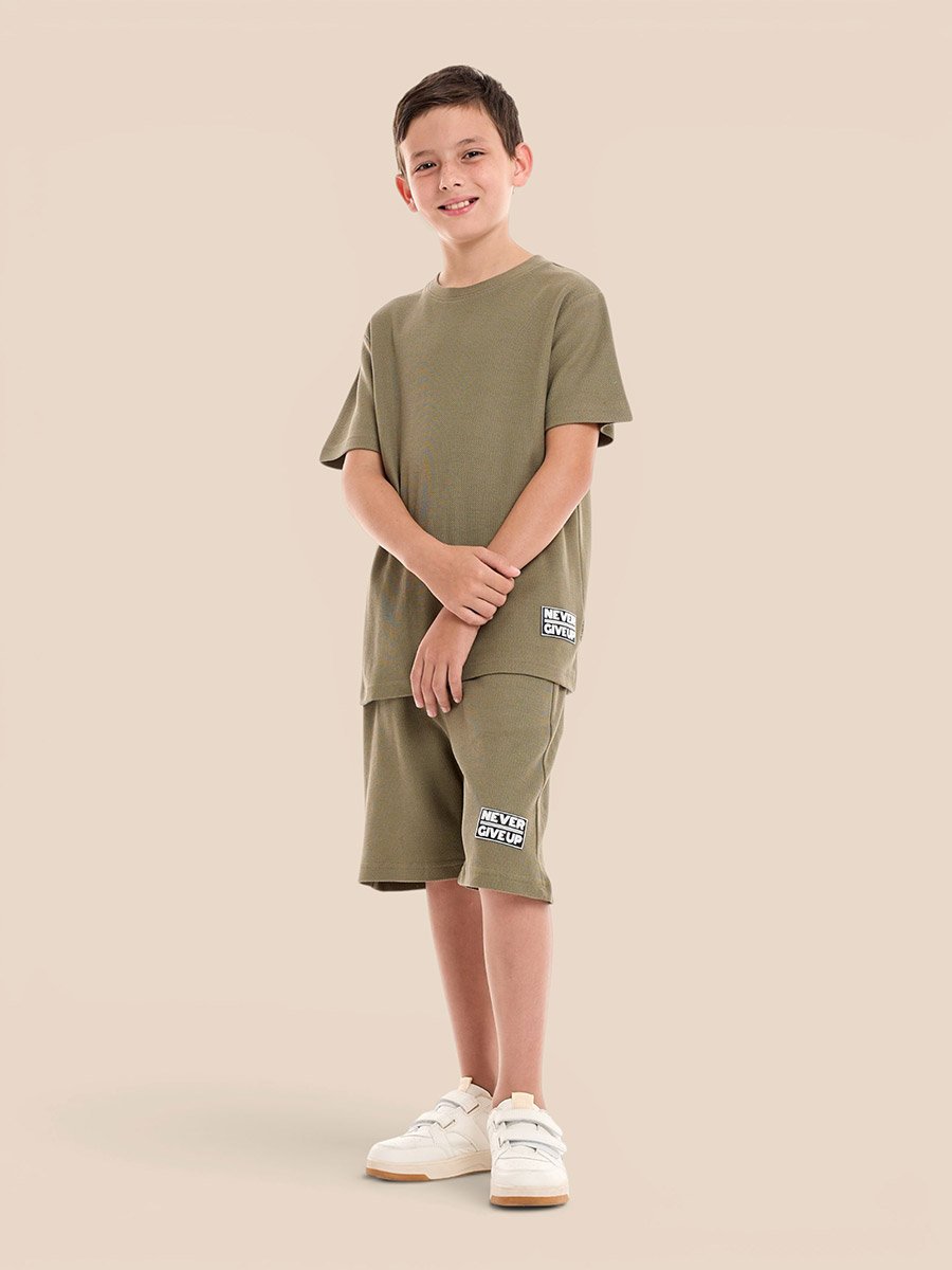 Boys Textured Knit Oversized T-Shirt and Shorts Set