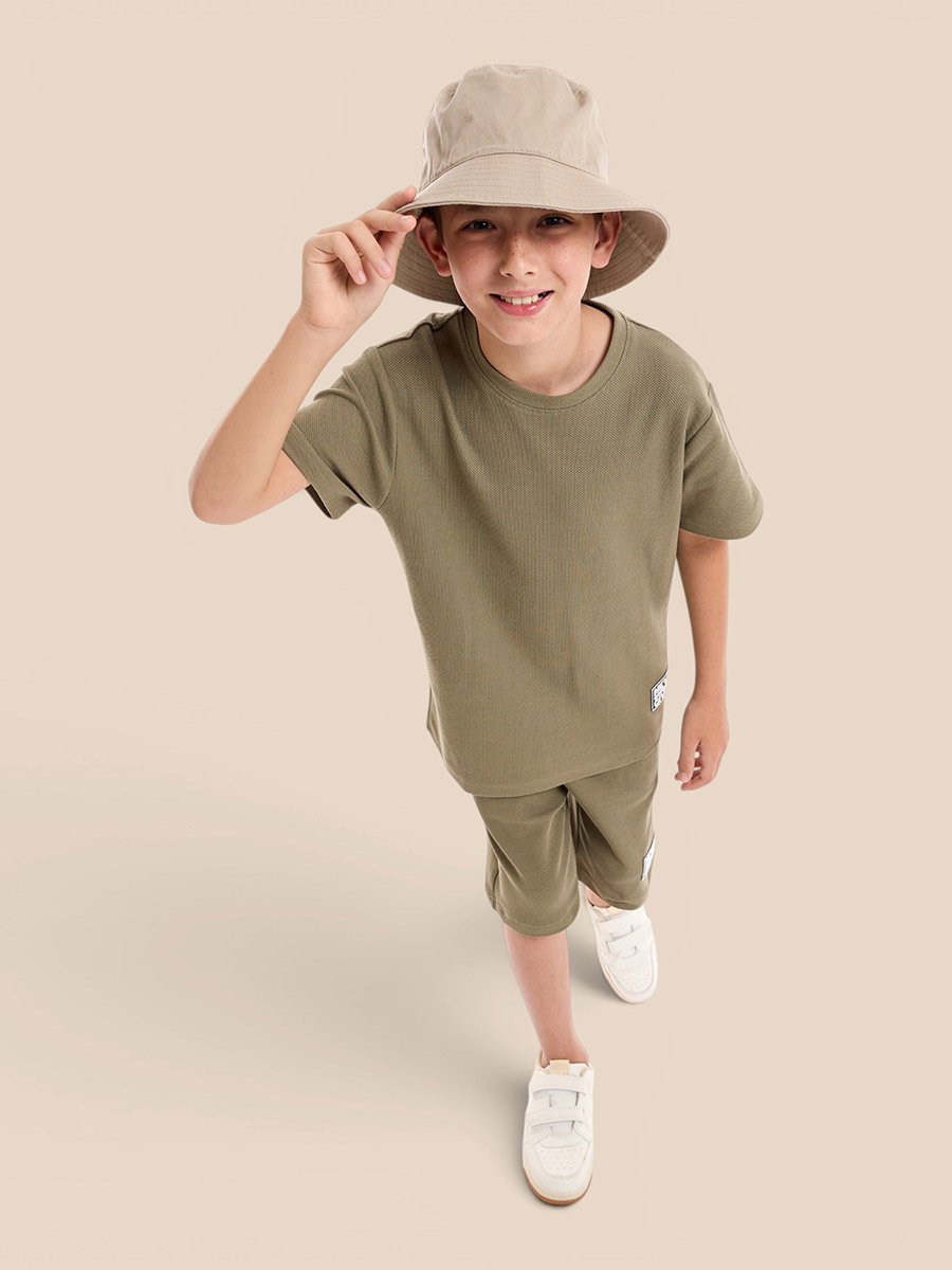Boys Textured Knit Oversized T-Shirt and Shorts Set