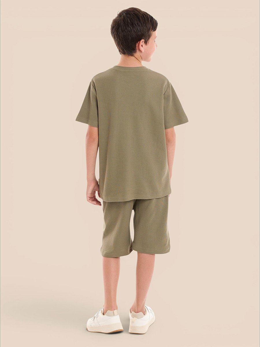 Boys Textured Knit Oversized T-Shirt and Shorts Set