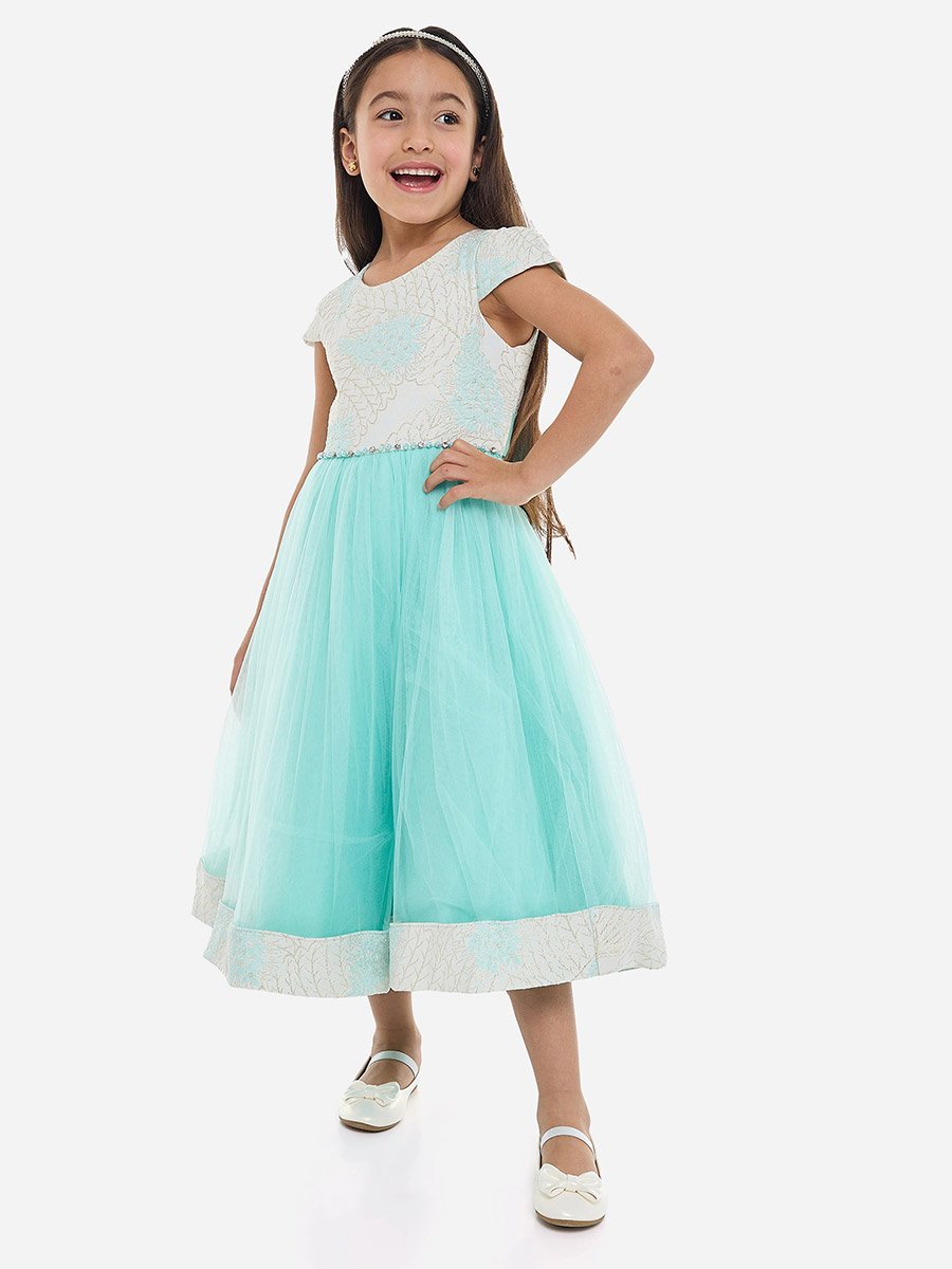Girls Jacquard Mesh Insert Festive Dress