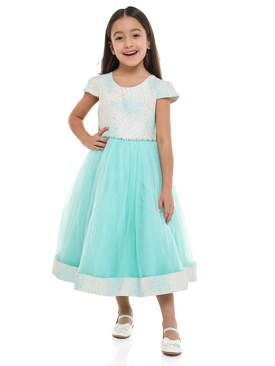 Girls Jacquard Mesh Insert Festive Dress