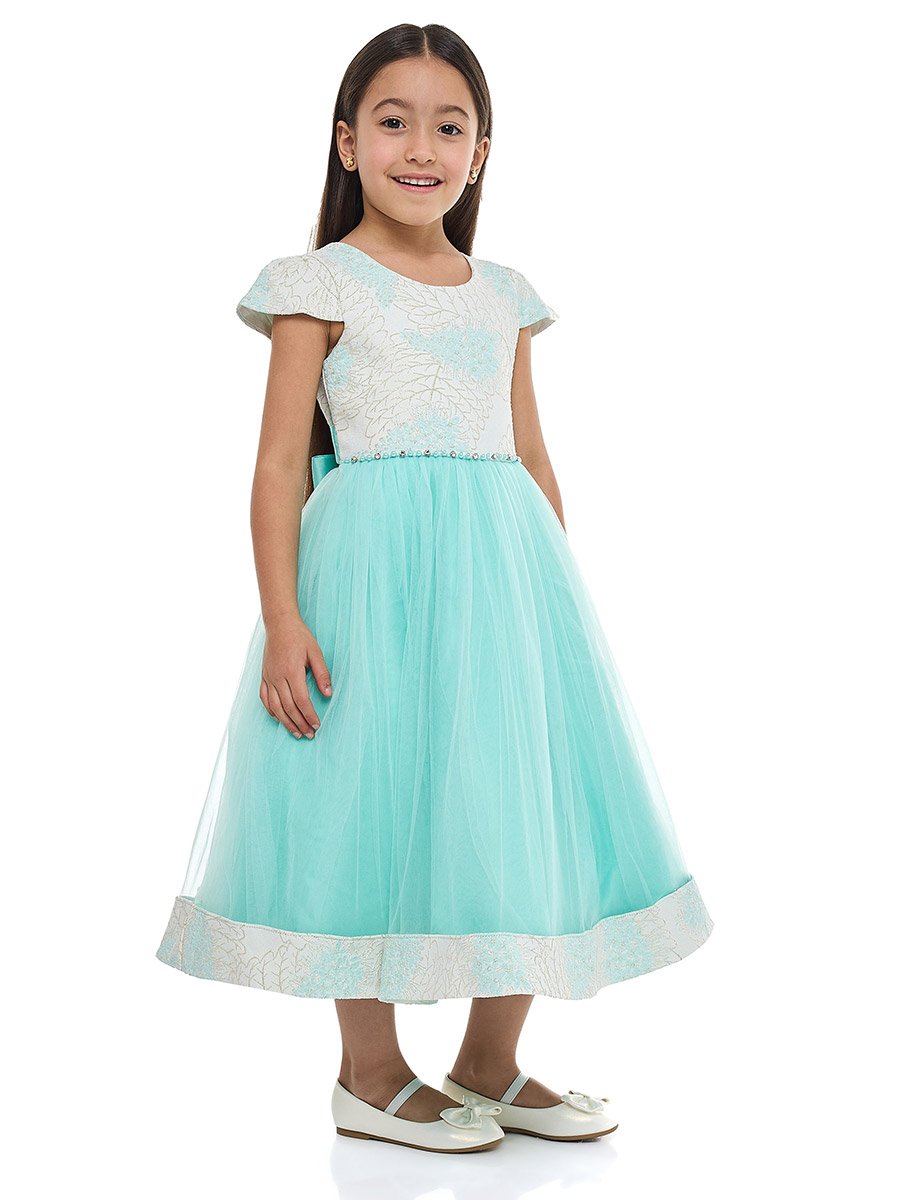 Girls Jacquard Mesh Insert Festive Dress