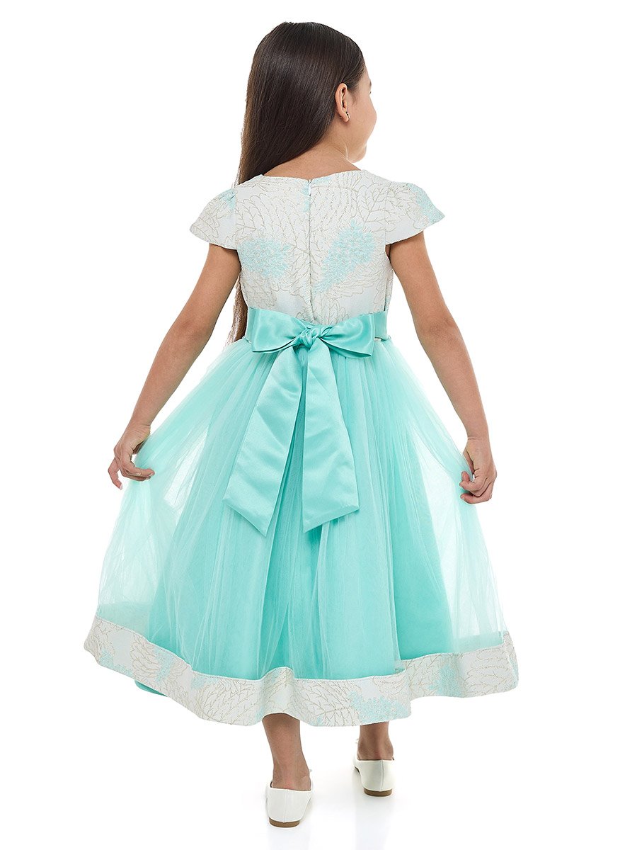 Girls Jacquard Mesh Insert Festive Dress
