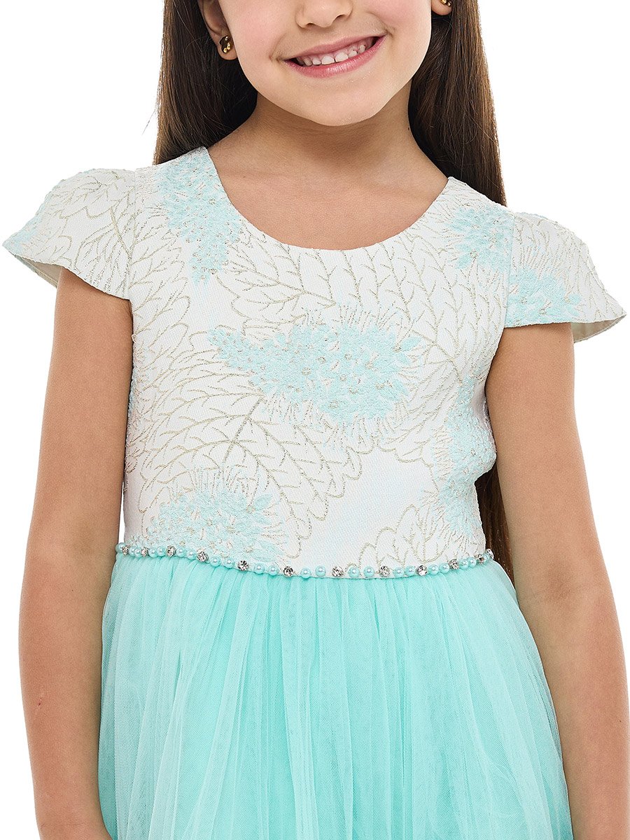 Girls Jacquard Mesh Insert Festive Dress