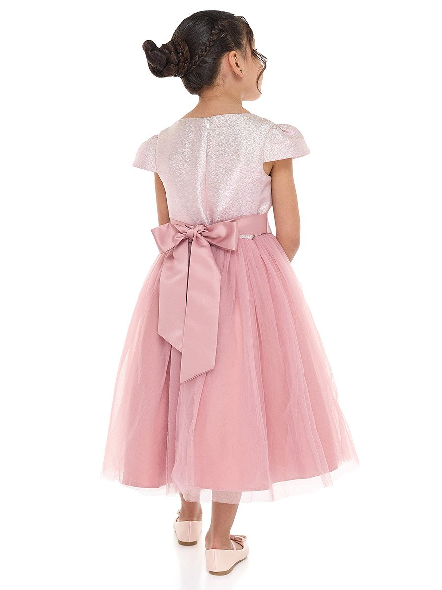 Girls Flower Applique Mesh Insert Festive Dress