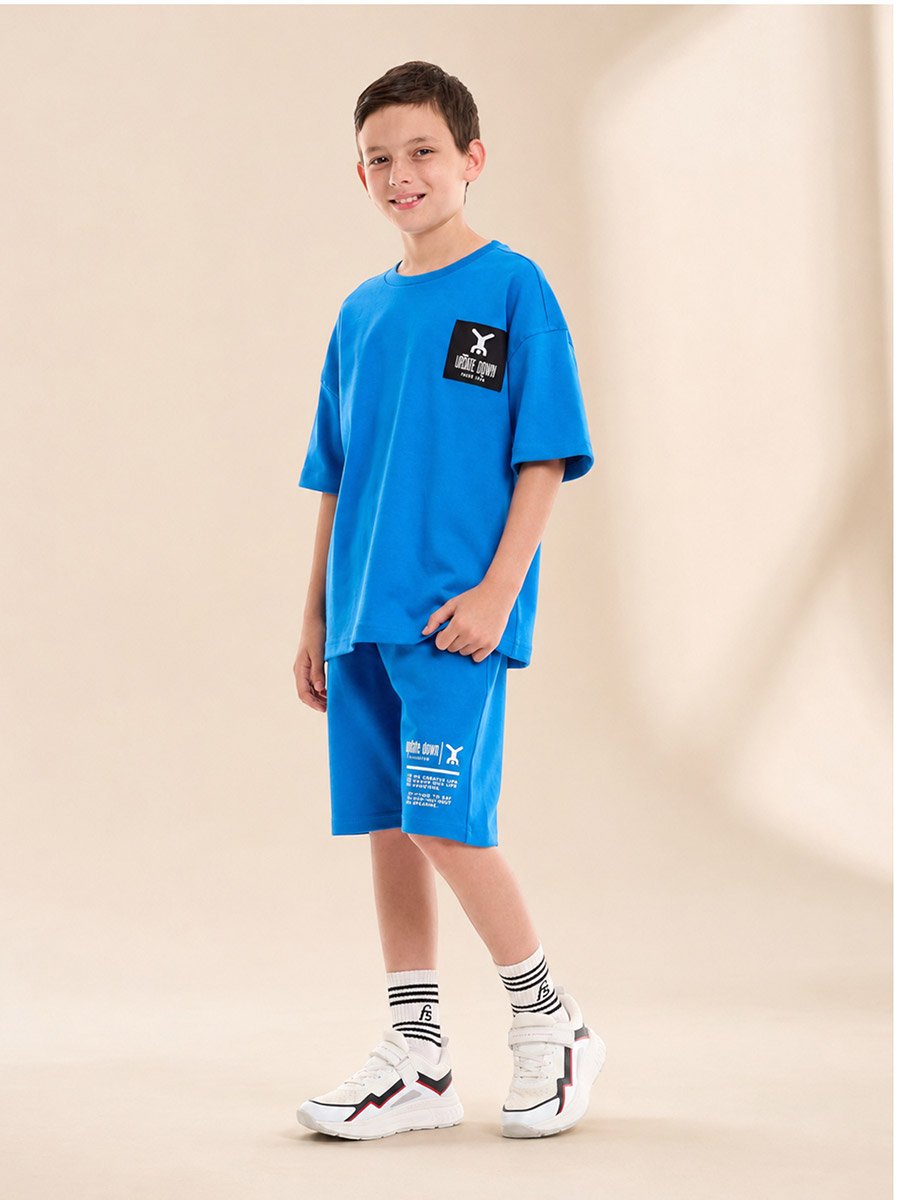 Boys Badge Text Print Oversized T-Shirt and Shorts Set