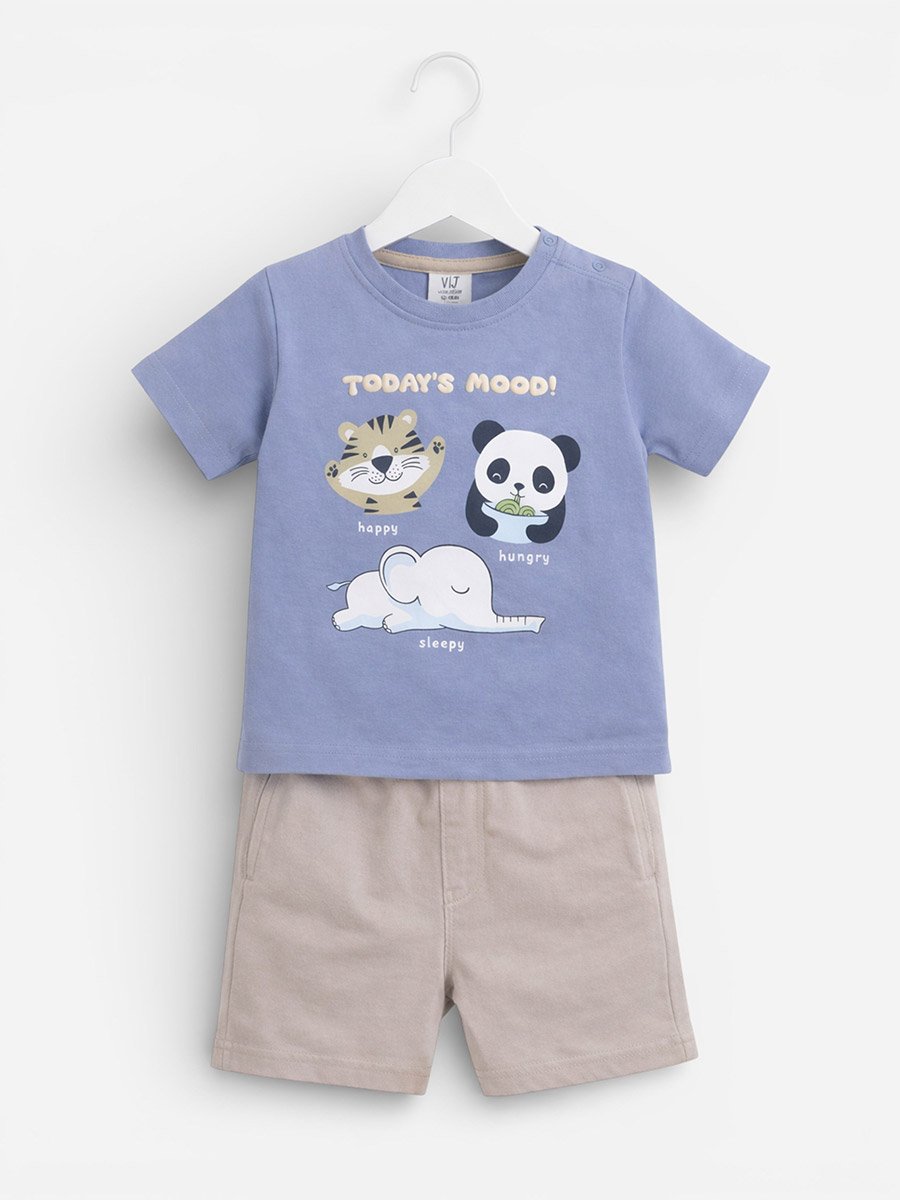 Baby Boys Animal Print Round Neck T-Shirt and Shorts Set