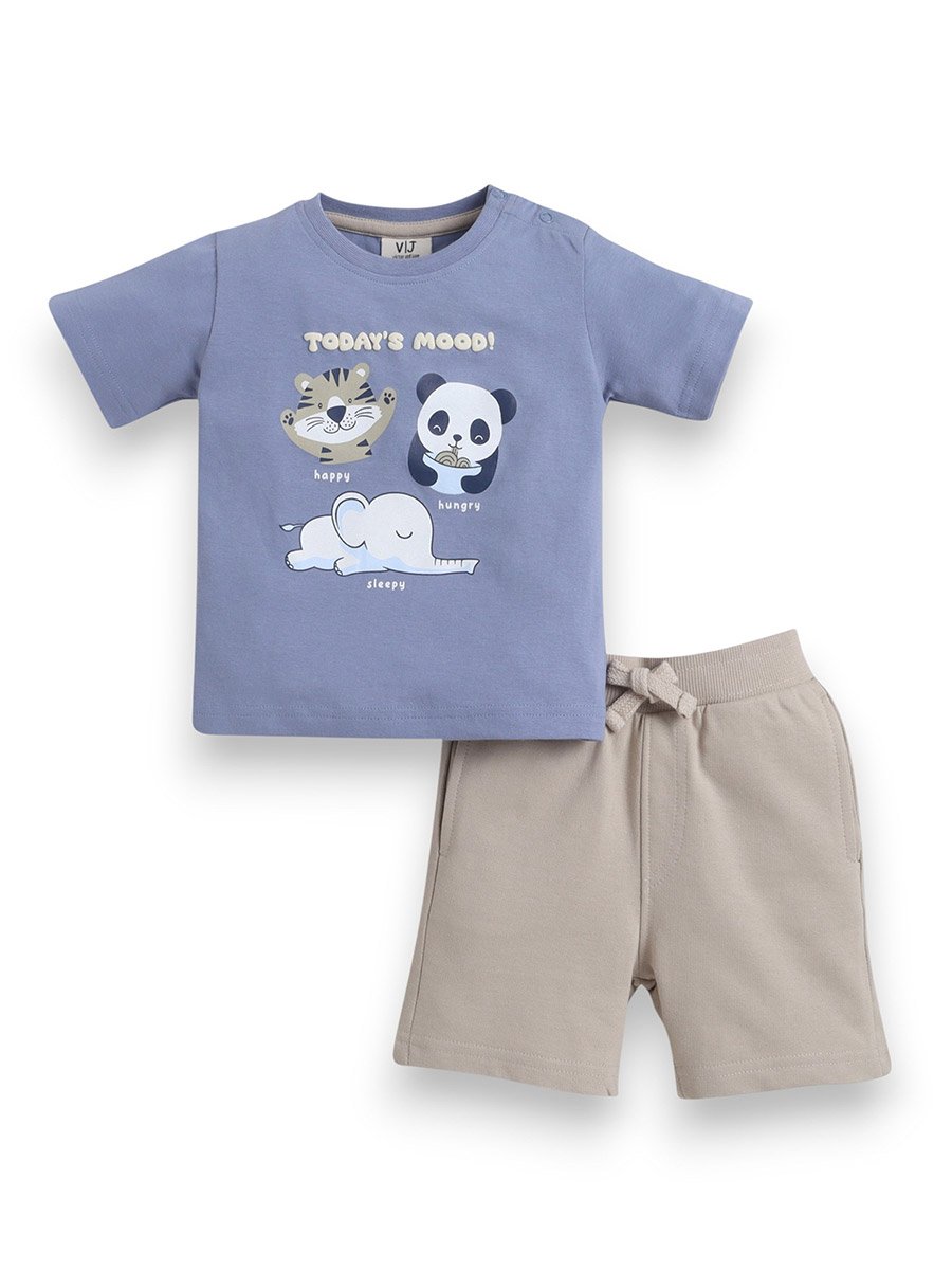 Baby Boys Animal Print Round Neck T-Shirt and Shorts Set