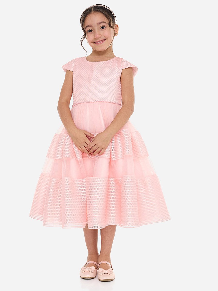 Girls Cap Sleeve Mesh Insert Festive Dress