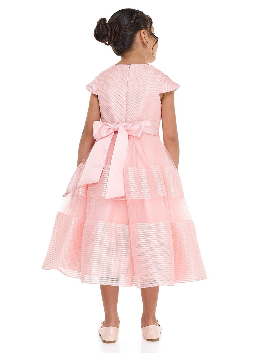 Girls Cap Sleeve Mesh Insert Festive Dress