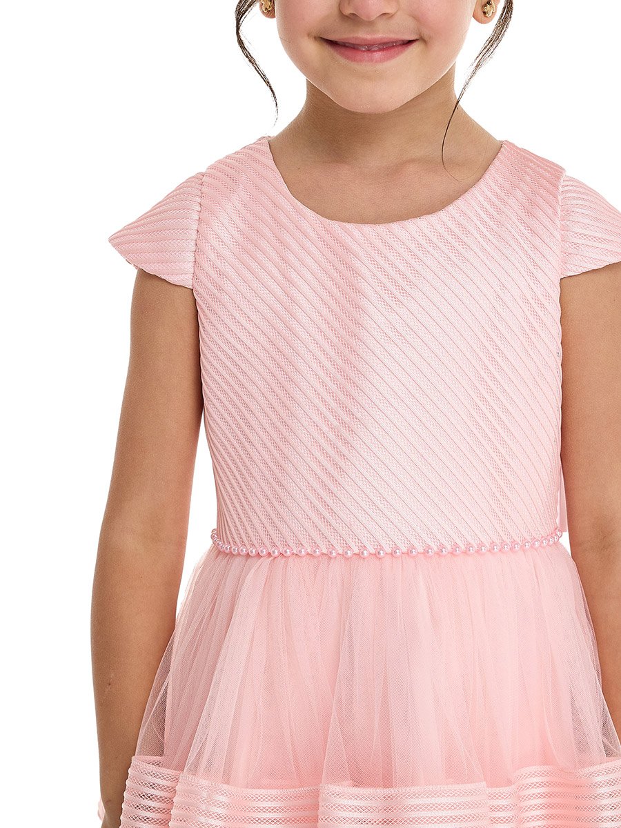 Girls Cap Sleeve Mesh Insert Festive Dress