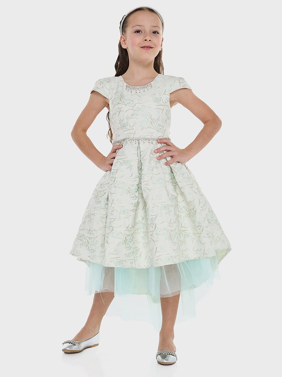 Girls Jacquard Mesh Insert Festive Dress