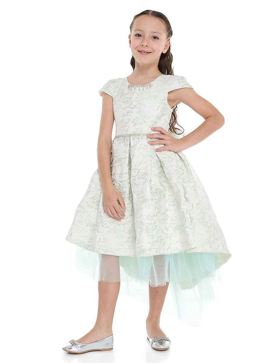 Girls Jacquard Mesh Insert Festive Dress