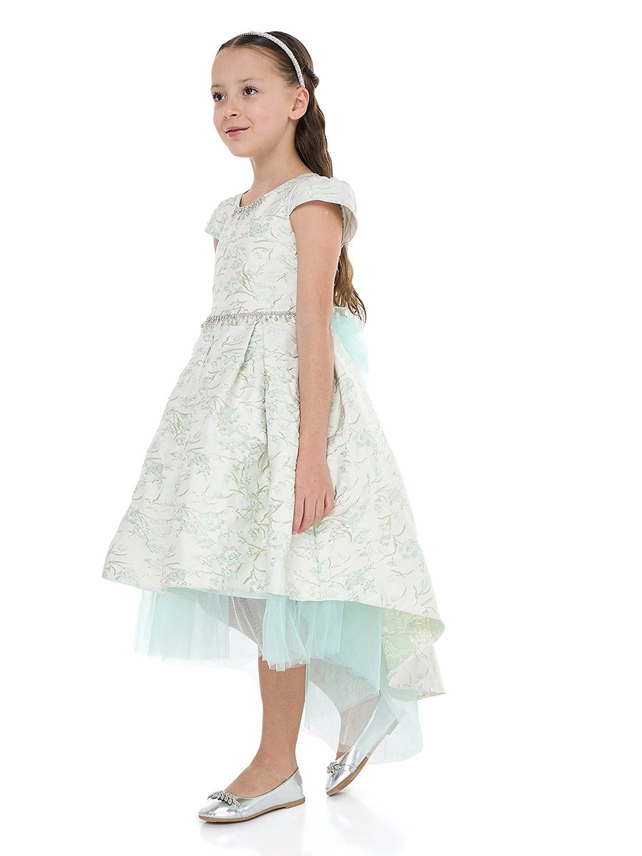Girls Jacquard Mesh Insert Festive Dress
