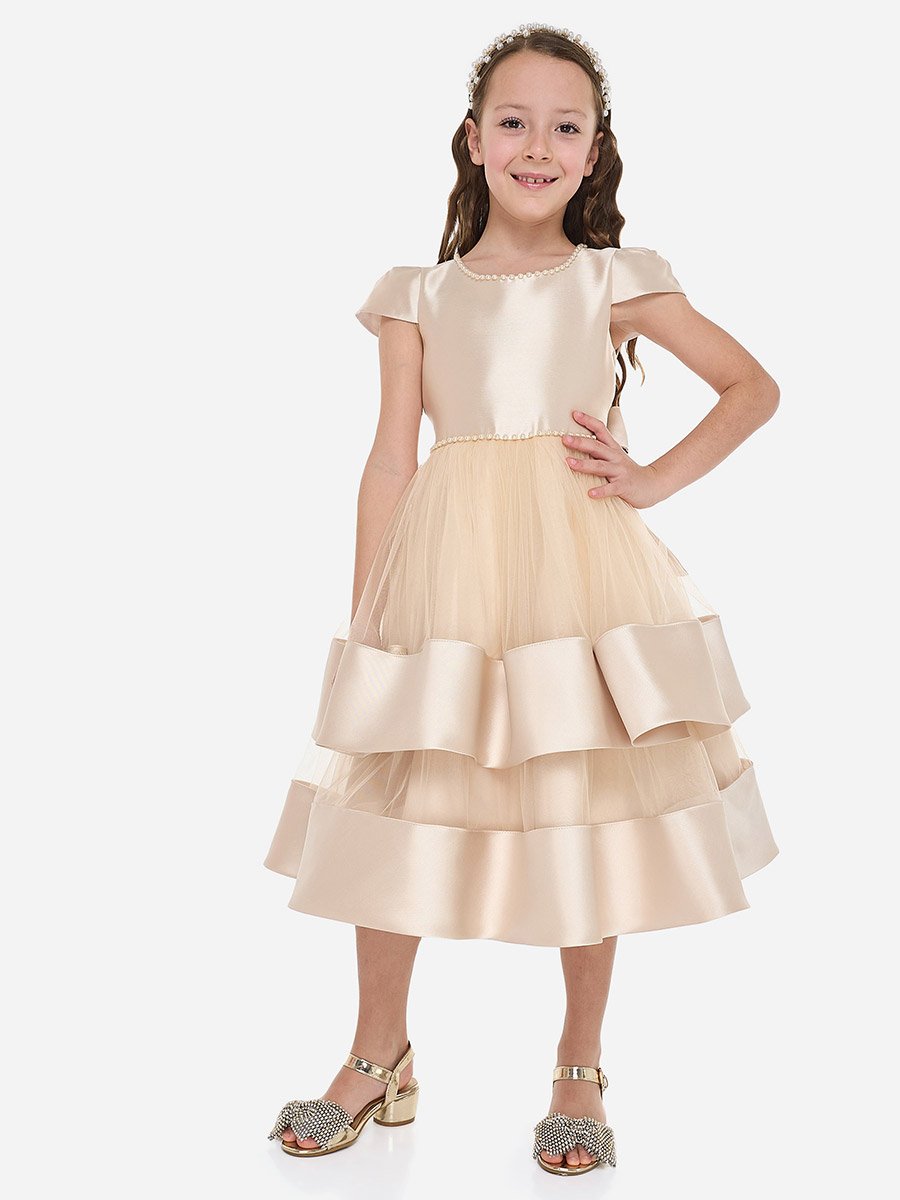 Girls Mesh Insert Layered Festive Ramadan Dress