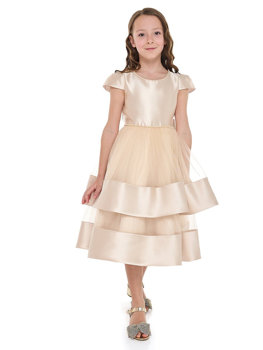 Girls Mesh Insert Layered Festive Ramadan Dress