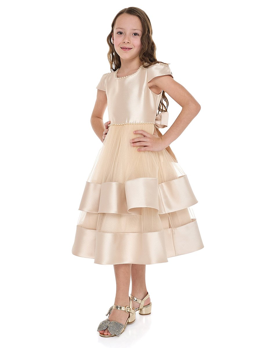 Girls Mesh Insert Layered Festive Ramadan Dress