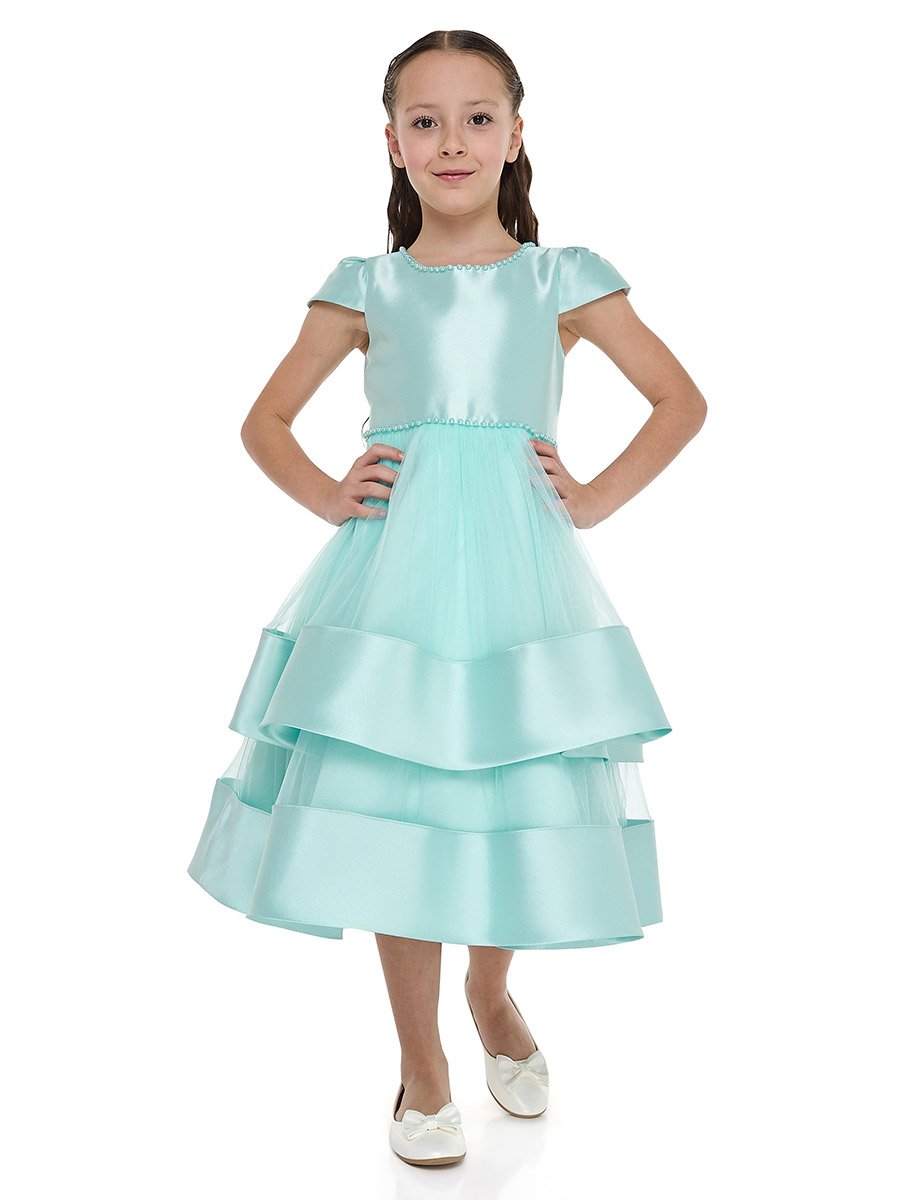 Girls Mesh Insert Layered Festive Ramadan Dress