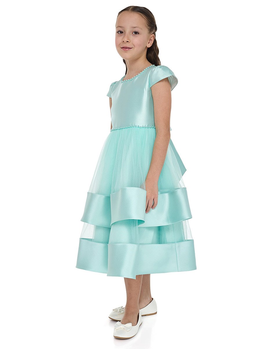 Girls Mesh Insert Layered Festive Ramadan Dress
