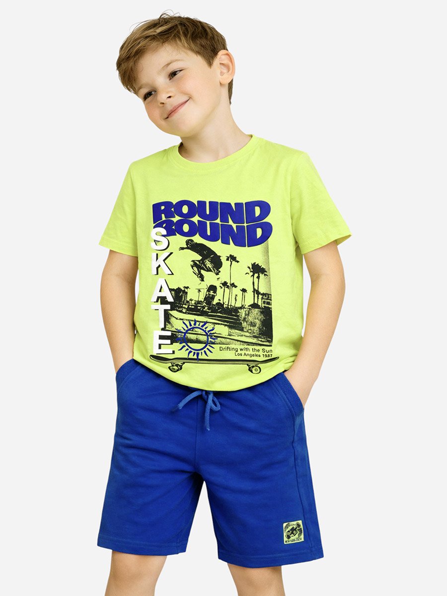 Boys Round Graphic T-Shirt and Shorts Set