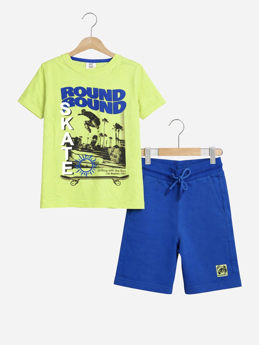 Boys Round Graphic T-Shirt and Shorts Set