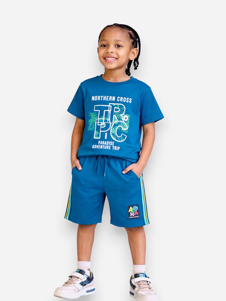 Boys Cotton Graphic Print T-Shirt and Shorts Set