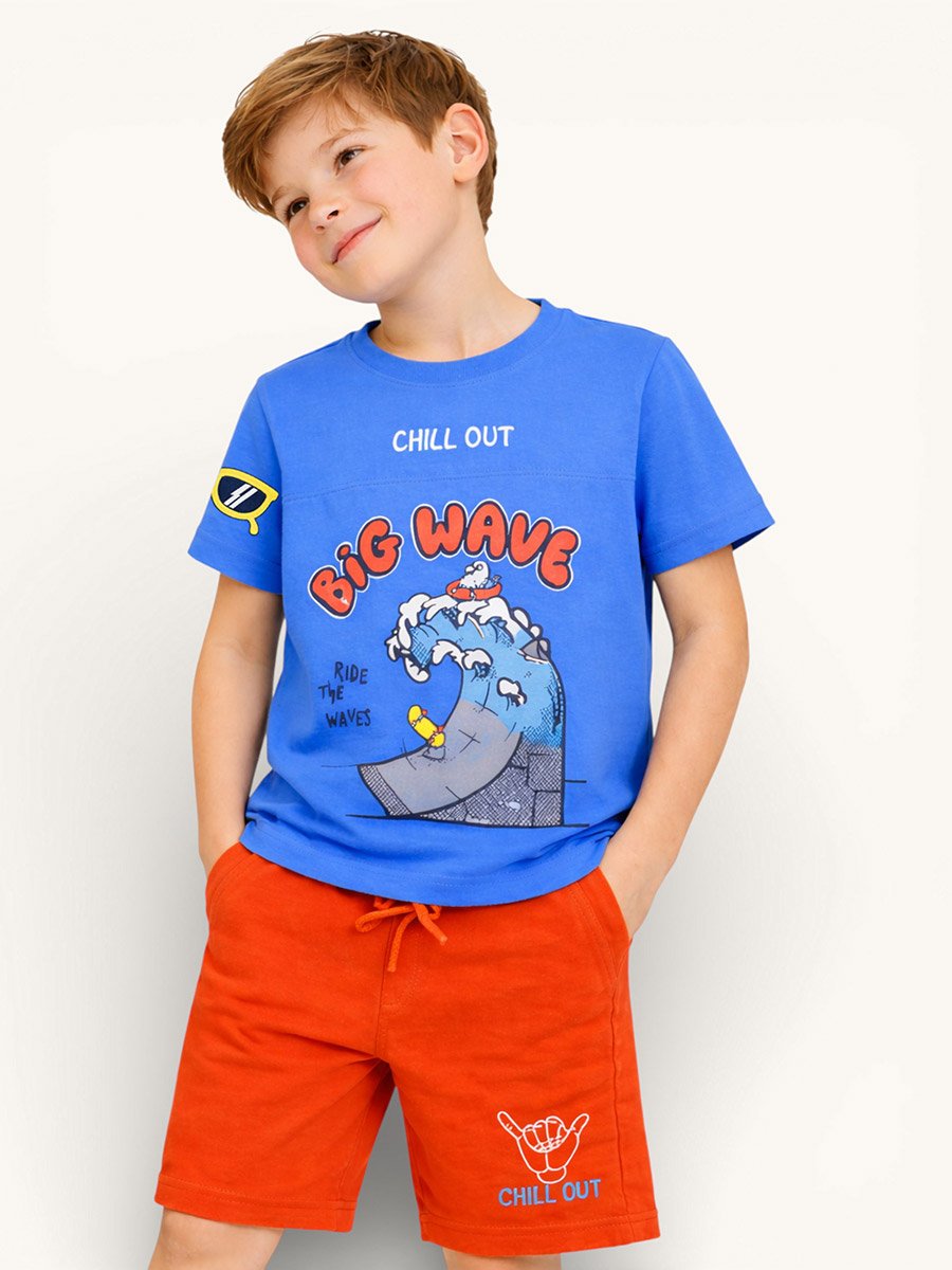 Boys Surfing Wave Print T-Shirt and Shorts Set