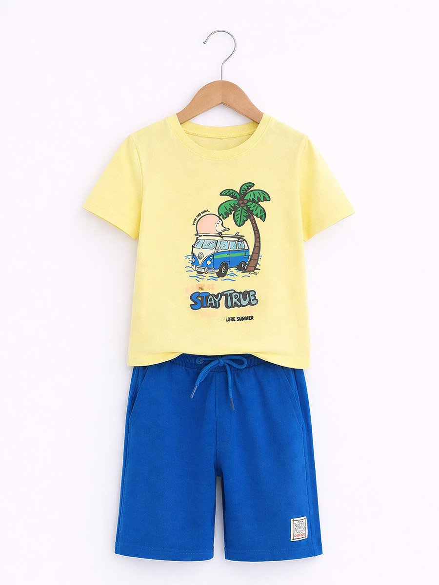 Boys Cotton Graphic T-Shirt and Shorts Set