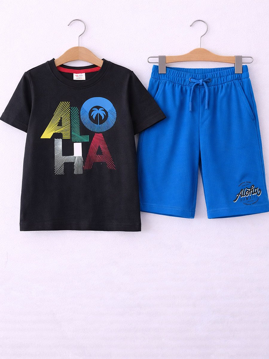 Boys Cotton Graphic T-Shirt and Shorts Set