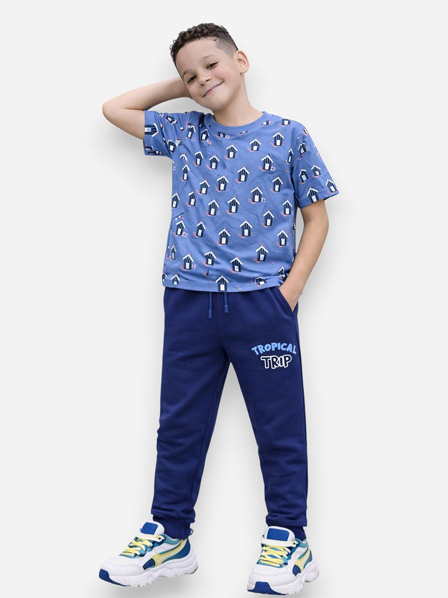 Boys Cotton Printed T-Shirt and Joggers Set