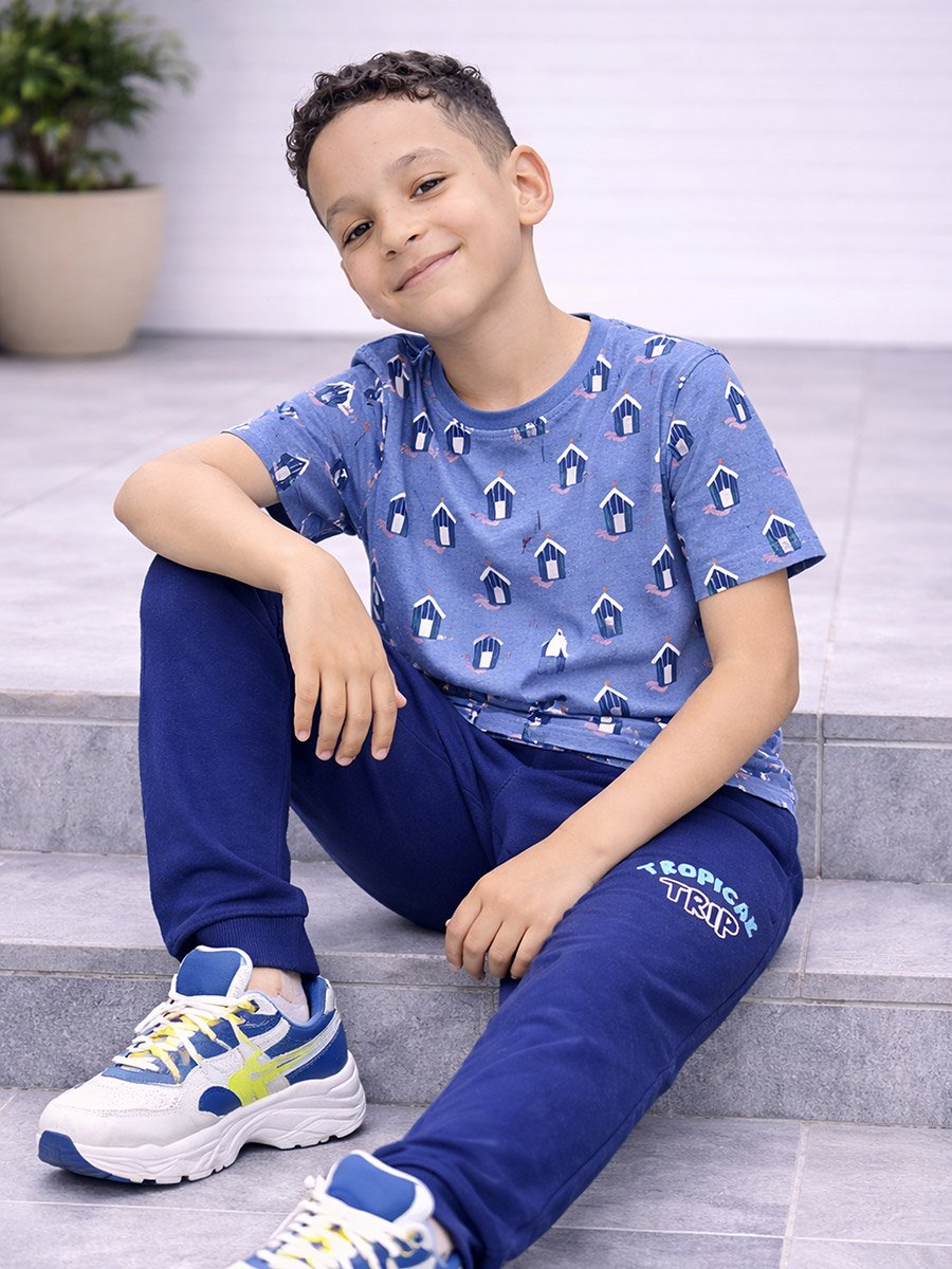 Boys Cotton Printed T-Shirt and Joggers Set