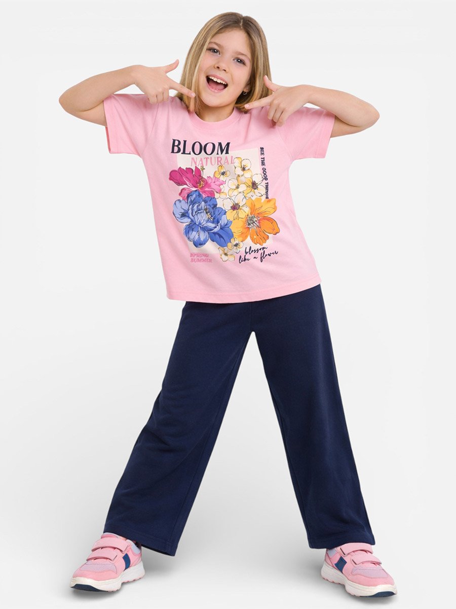 Girls Floral Print T-Shirt and Pants Set
