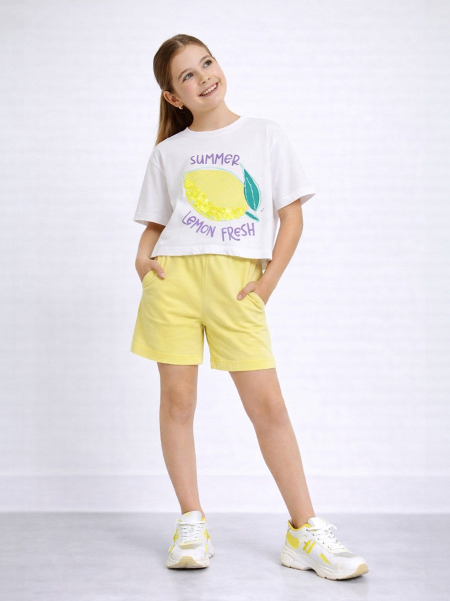 Girls Lemon Print Sequin T-Shirt and Shorts Set