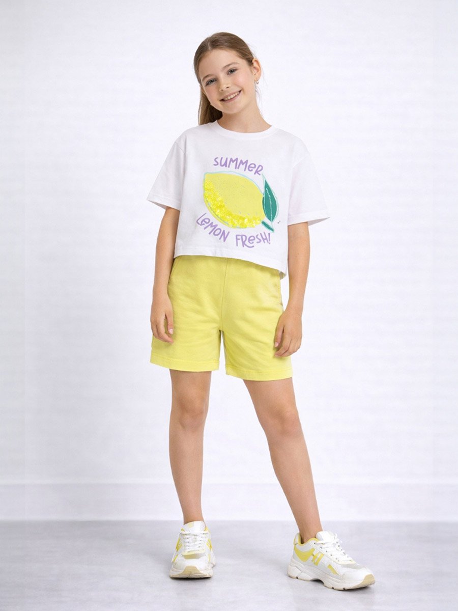 Girls Lemon Print Sequin T-Shirt and Shorts Set