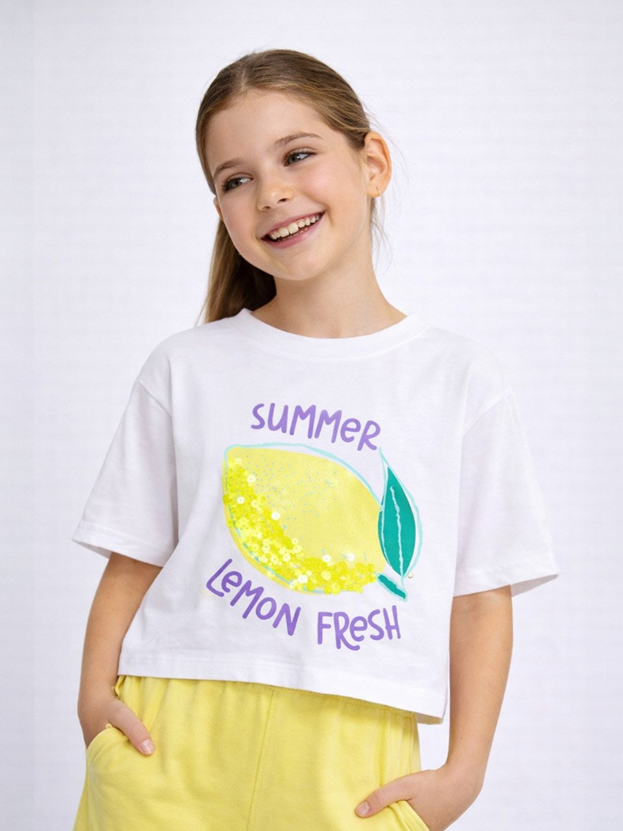 Girls Lemon Print Sequin T-Shirt and Shorts Set