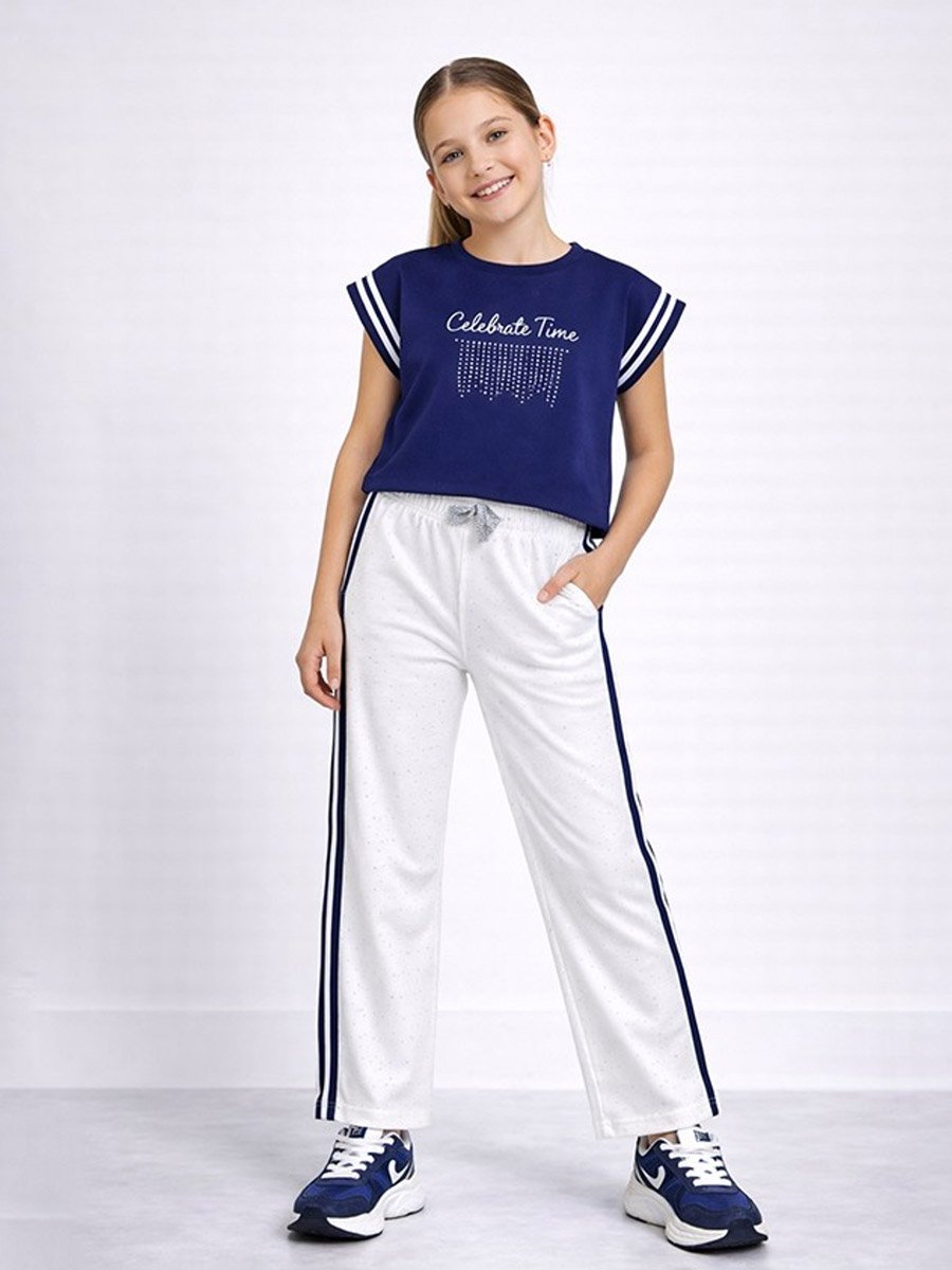 Girls Printed Crop T-Shirt and Pants Set