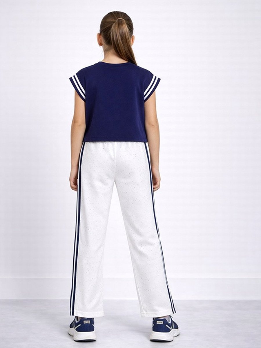 Girls Printed Crop T-Shirt and Pants Set